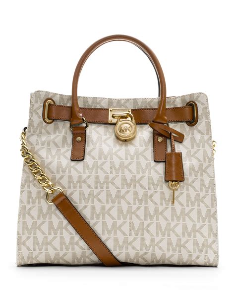 michael kors white and brown logo tote bag|Michael Kors large monogram tote.